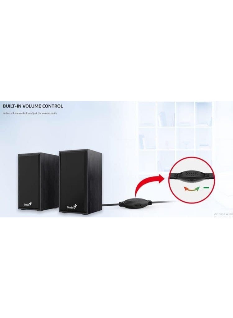 جينيس مكبرات صوت ستيريو ثنائية الاتجاه Genius SP-HF180 بمنفذ USB، مزودة بمقبس صوت 3.5 ملم، وهيكل خشبي، ووحدة تحكم مدمجة في مستوى الصوت، ومكبرات صوت متعددة الوسائط تعمل بتقنية التوصيل والتشغيل لأجهزة الكمبيوتر الشخصية والمحمولة والتلفزيون والهواتف المحمولة - أسود - Image 5